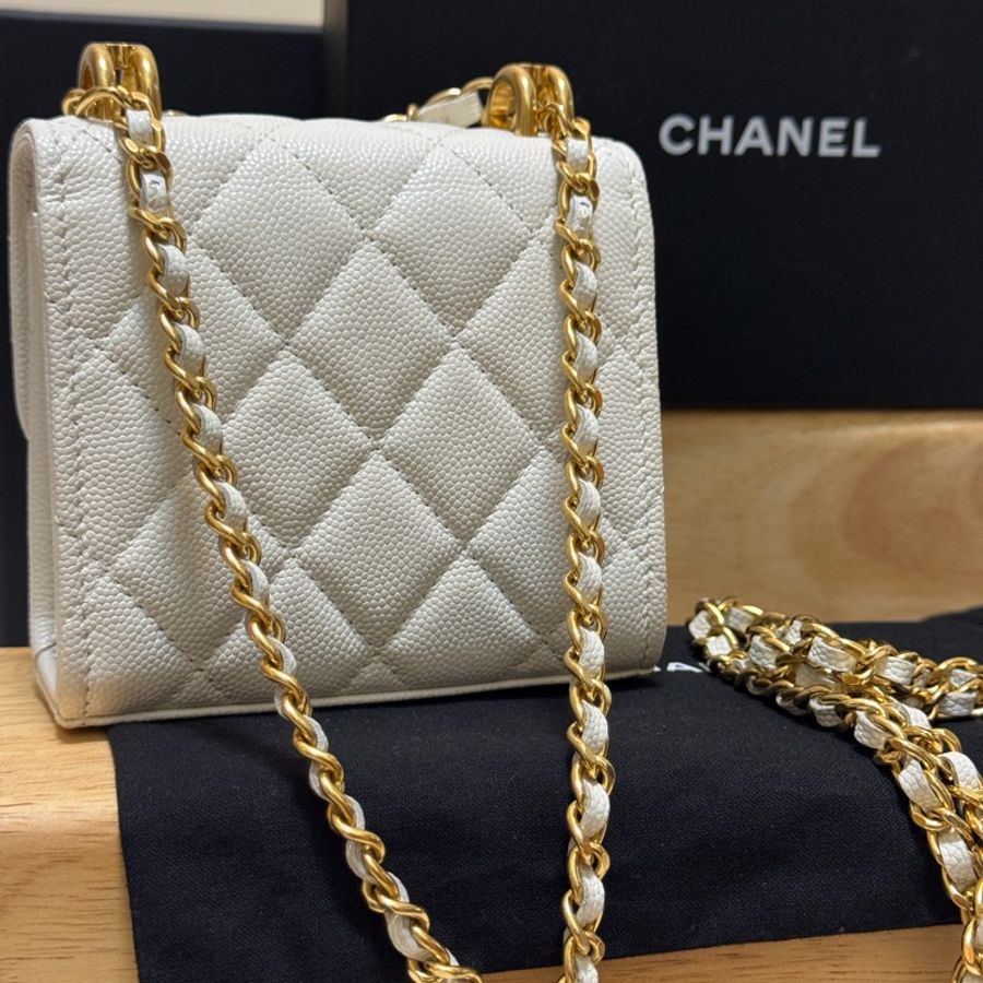 Chanel 22K晶片款 mini 白金荔枝皮小廢包-7