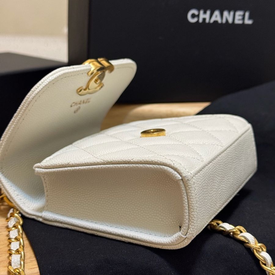 Chanel 22K晶片款 mini 白金荔枝皮小廢包-8