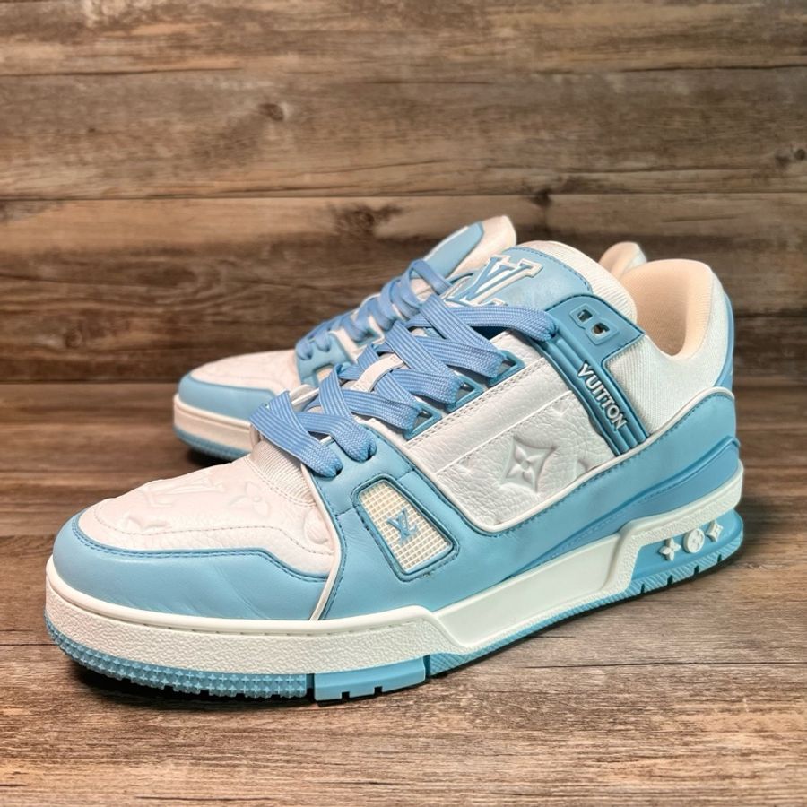 LV路易威登 trainer 天空藍 baby blue 白藍 北卡藍 42碼-0