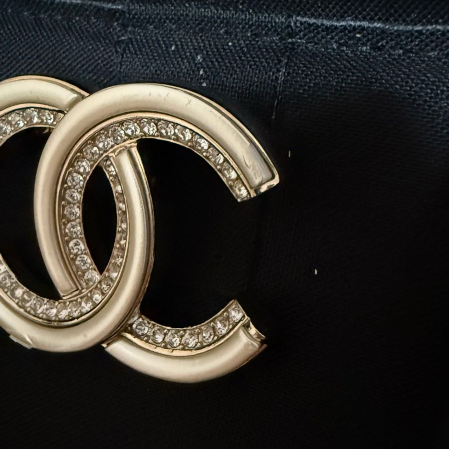 Chanel 雙c 正品 銀白雙層帶鑽 胸針 香奈兒-8