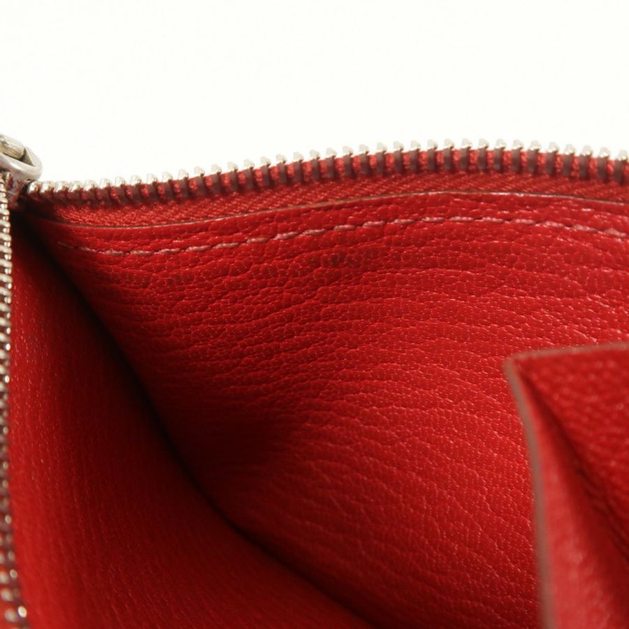 HERMES Chevre皮革Bearn Compact Wallet錢包Rose Lipstick/Rouge Casaque-14