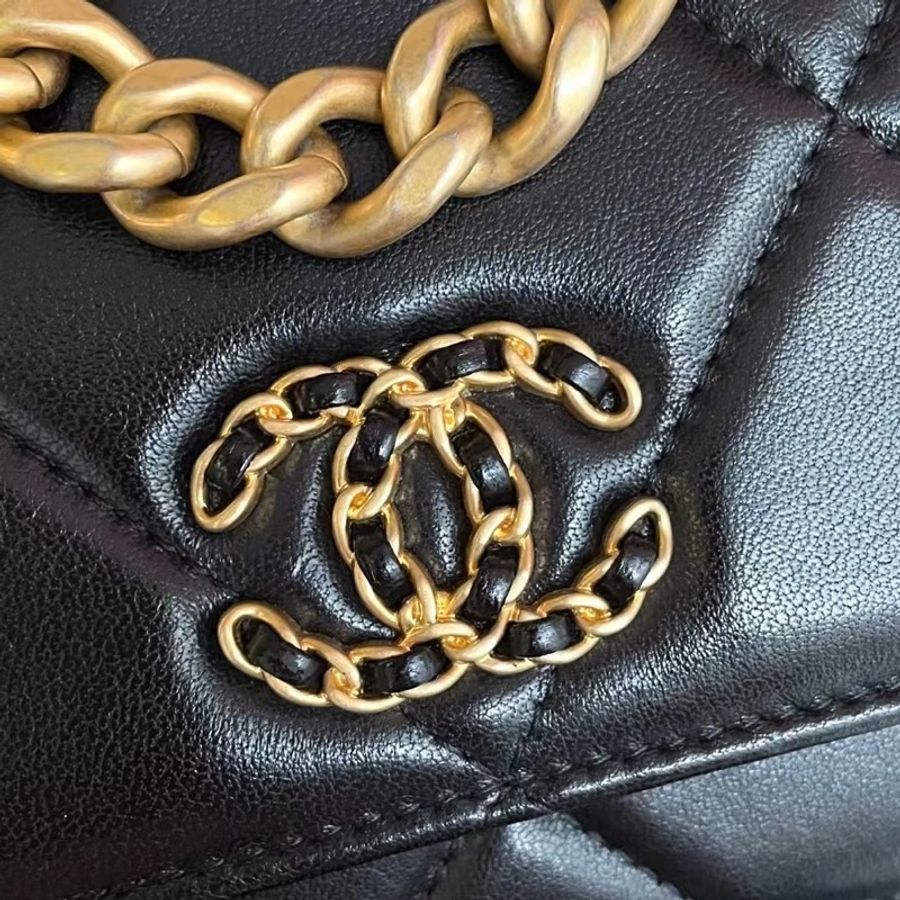 🛼CHANEL香奈兒經典黑金19bag羊皮菱格紋woc鏈條發財包-9