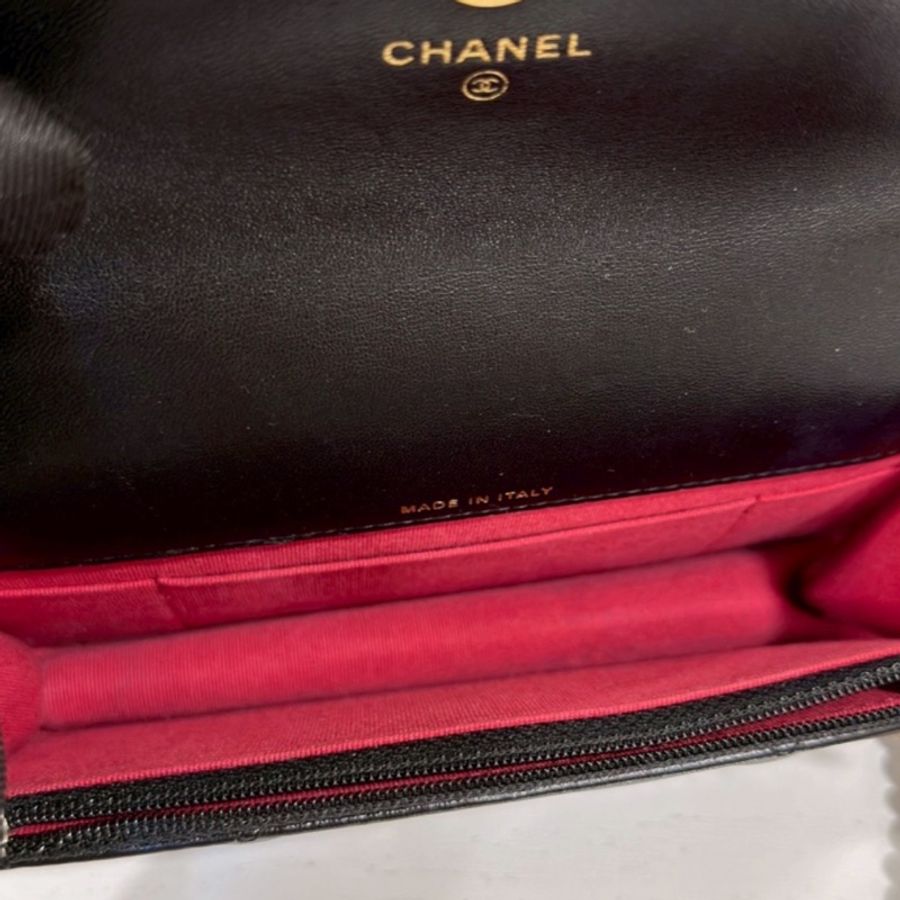 🛼CHANEL香奈兒經典黑金19bag羊皮菱格紋woc鏈條發財包-18