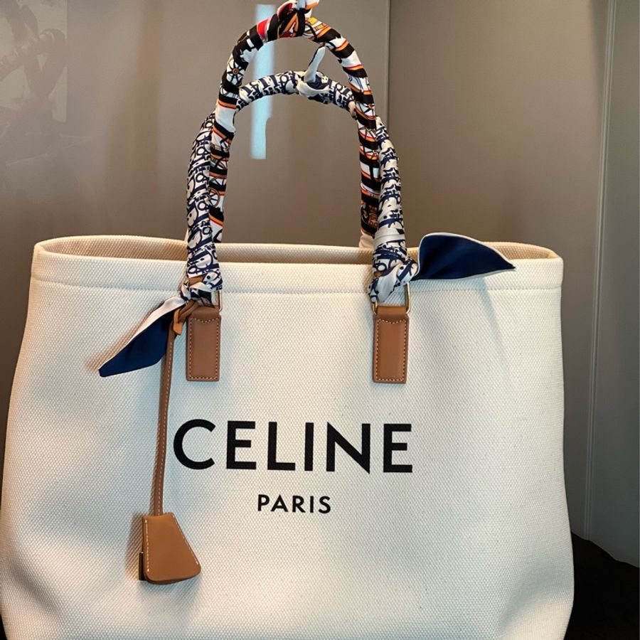 【近全新正品】Celine Cabas Tote 帆布托特包-大號(附保卡、訂製內袋與雙風格絲巾)-0