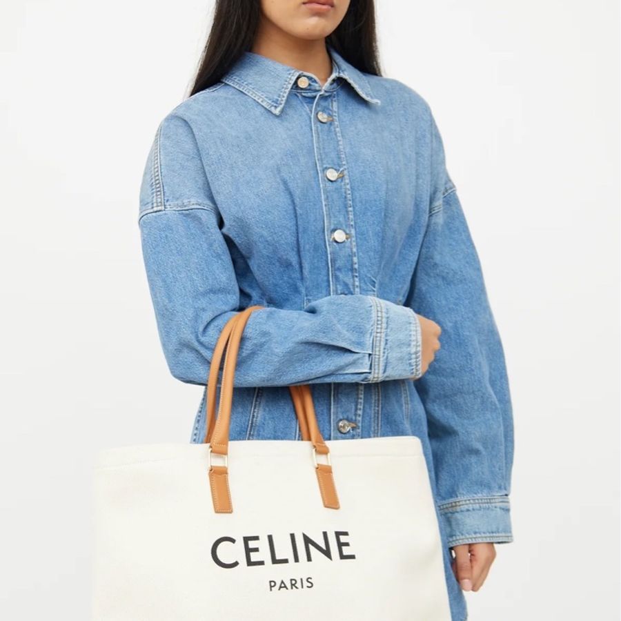 【近全新正品】Celine Cabas Tote 帆布托特包-大號(附保卡、訂製內袋與雙風格絲巾)-1