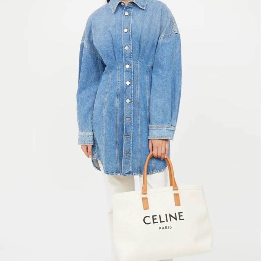 【近全新正品】Celine Cabas Tote 帆布托特包-大號(附保卡、訂製內袋與雙風格絲巾)-2