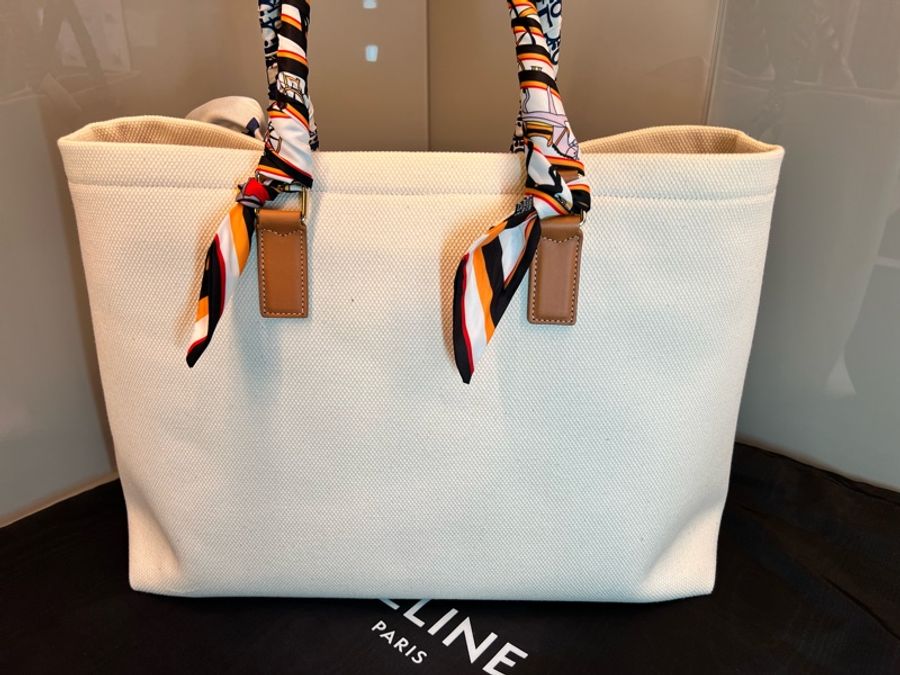 【近全新正品】Celine Cabas Tote 帆布托特包-大號(附保卡、訂製內袋與雙風格絲巾)-7