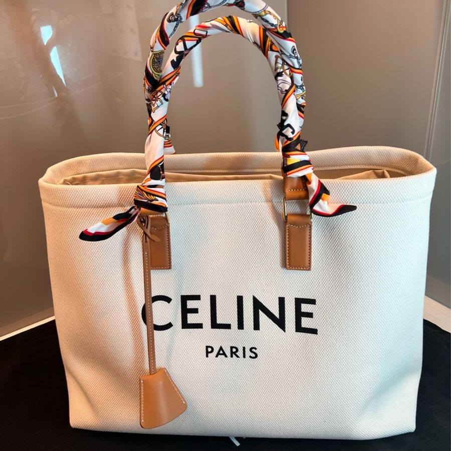 【近全新正品】Celine Cabas Tote 帆布托特包-大號(附保卡、訂製內袋與雙風格絲巾)-4