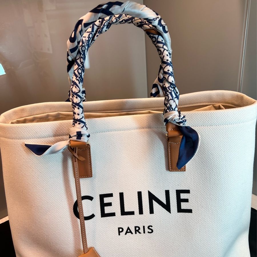【近全新正品】Celine Cabas Tote 帆布托特包-大號(附保卡、訂製內袋與雙風格絲巾)-5