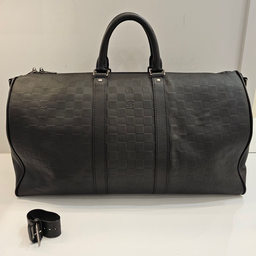 Lv黑格紋全皮 keepall50-0