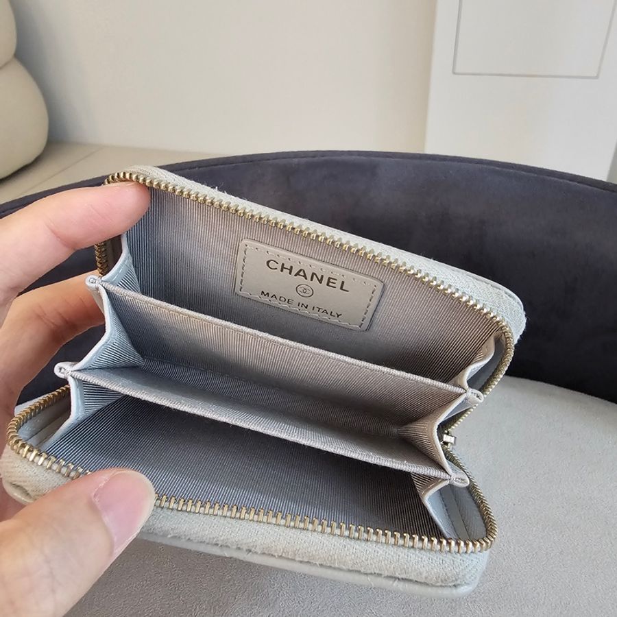 Chanel ㄇ字零錢包 灰荔枝銀扣 新版-9