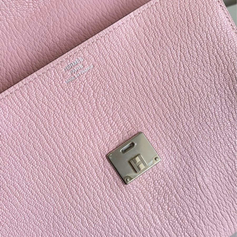 🌈Hermes💗Clic 16💗3Q櫻花粉銀扣💗98新🌈山羊皮🌟clic16🌟clic🌟hermeswallet🌟愛馬仕🌟-1