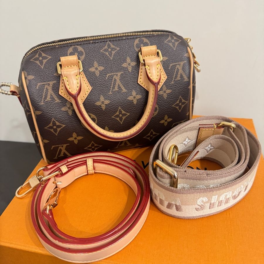 Louis Vuitton Speedy 20 芯片款💗原廠奶茶色背帶(盒裝完整）-5