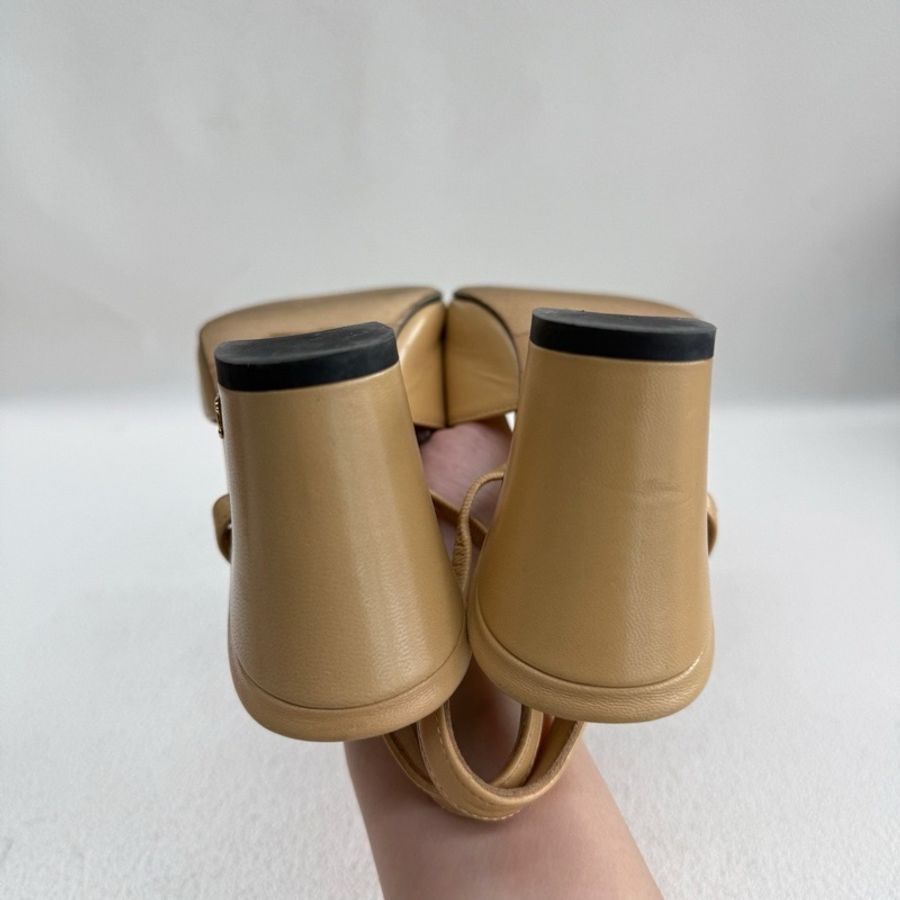 Chanel香奈兒Slingback 後系帶 皮質  米黑色 35碼-5