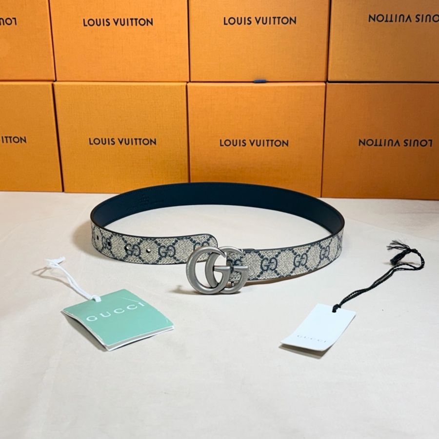 ✨小蠻腰專屬✨ 🎁全新盒裝 Gucci 古馳 雙G Marmont 經典老花銀釦皮帶 腰帶-7