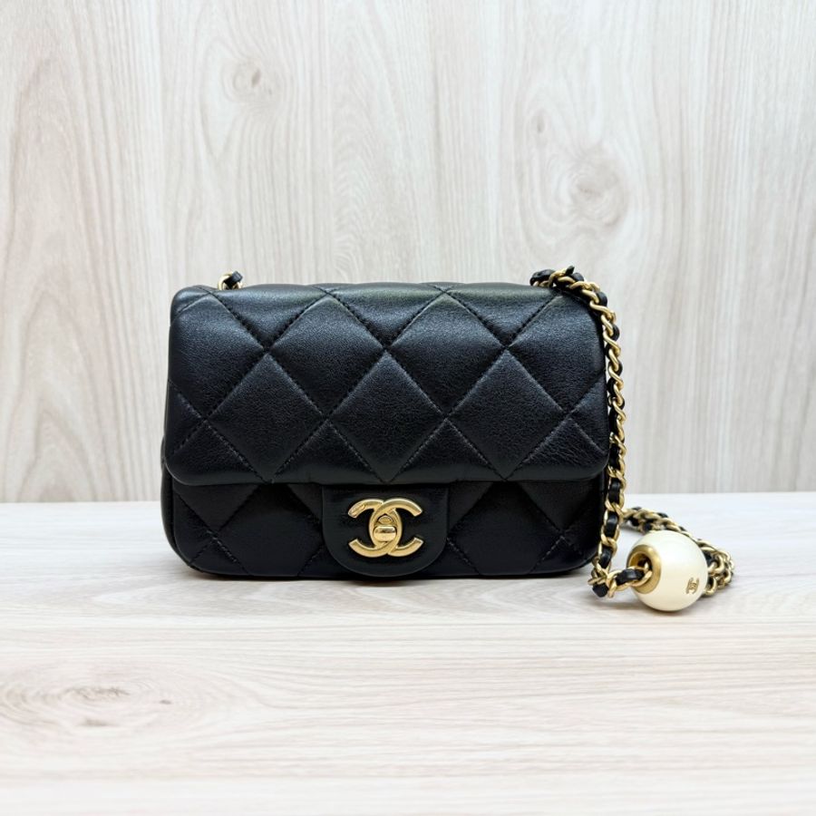 CHANEL (超新✨24S黑金羊皮珍珠方胖AS4868-1