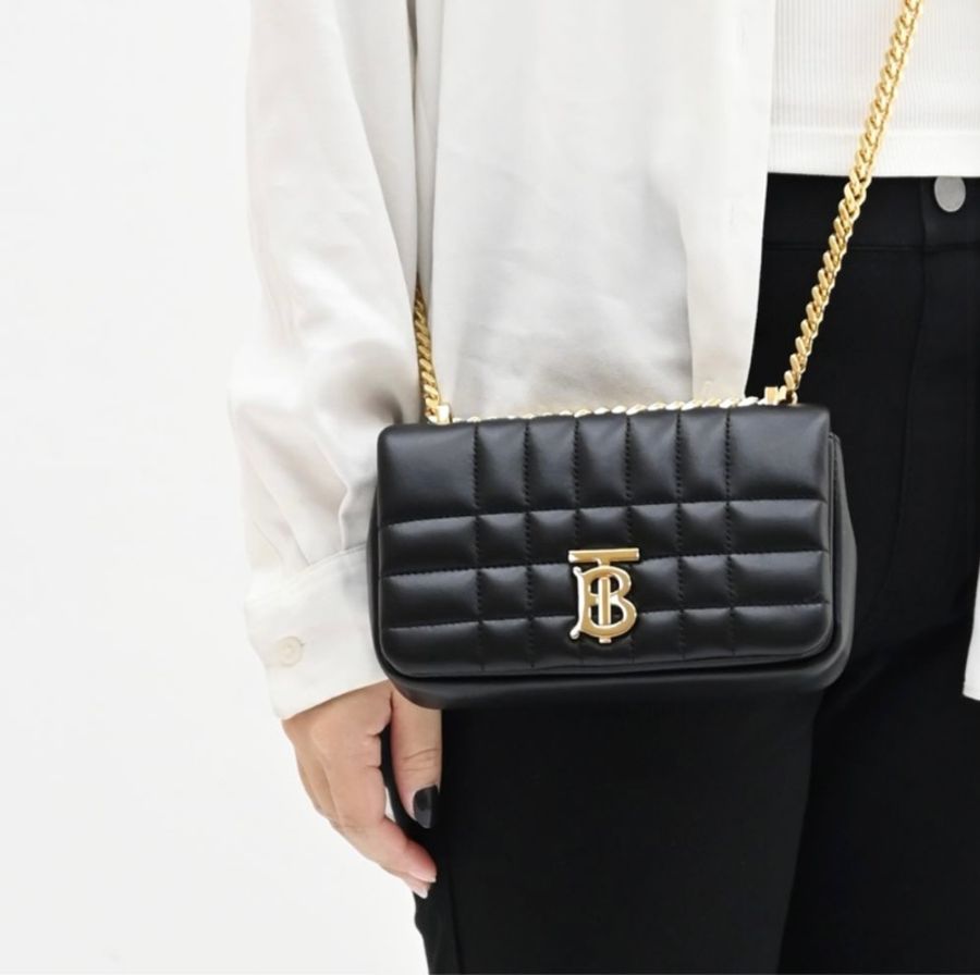 BURBERRY 巴寶莉 Mini Lola 金屬LOGO格紋車線小羊皮迷你翻蓋斜背包-5
