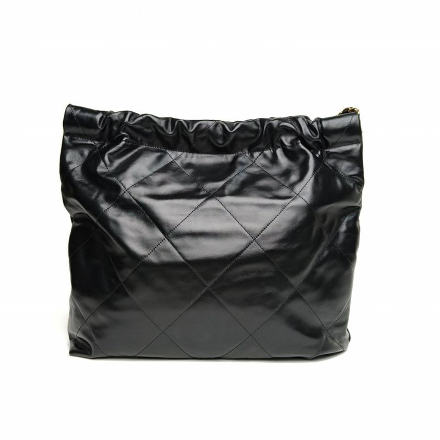 CHANEL 22BagTote托特包中號35黑色牛皮晶片開金扣肩背包-2