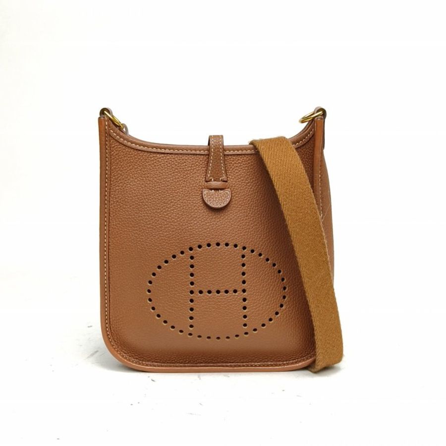 HERMES EvelyneMini16金棕色TC皮U刻金扣肩背包-0