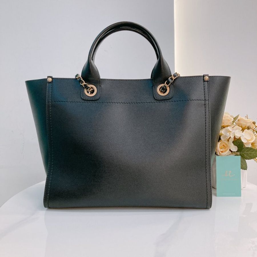 MS0683 Chanel 香奈兒 沙灘袋 購物包 小號 牛皮 黑色 釘子 金扣 Deauville Studded Shopping Bag Small Calfskin Black x GHW-1