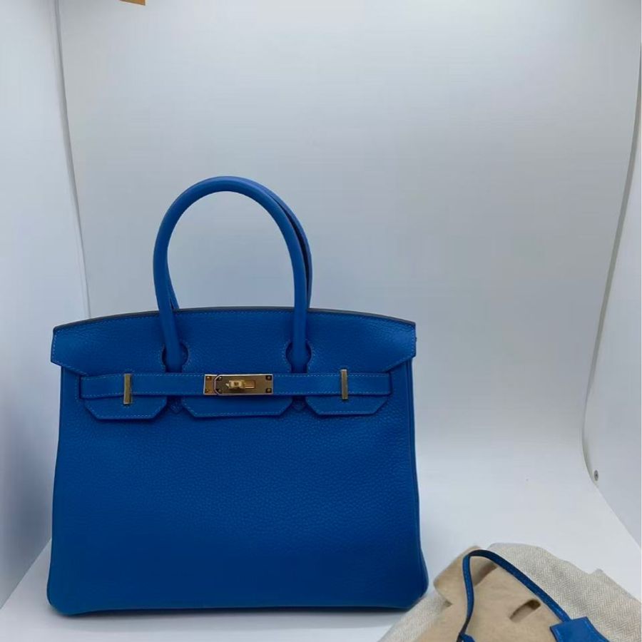 Hermes愛馬仕birkin35 i7琉璃藍togo皮金扣c刻 手提包-8