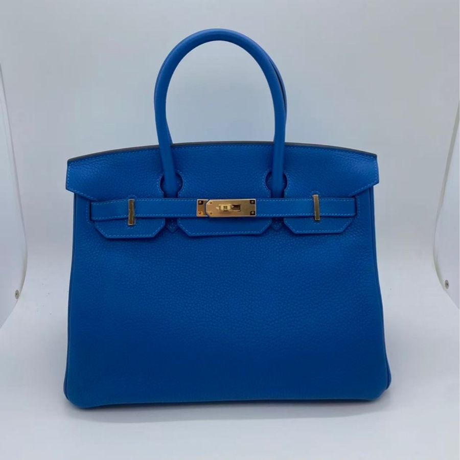 Hermes愛馬仕birkin35 i7琉璃藍togo皮金扣c刻 手提包-9
