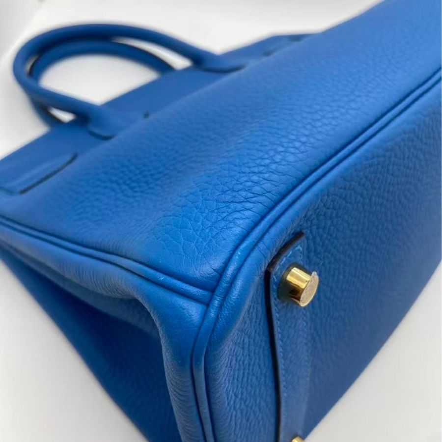 Hermes愛馬仕birkin35 i7琉璃藍togo皮金扣c刻 手提包-12