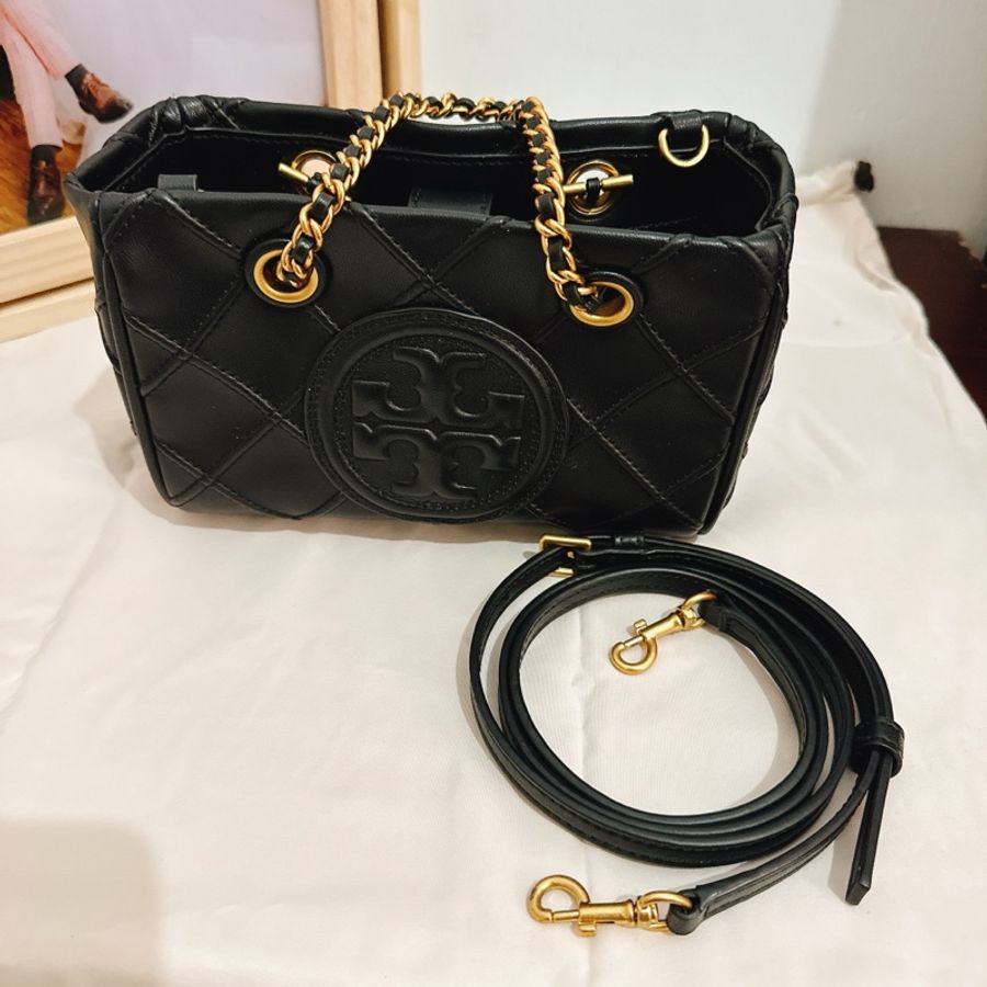 Tory Burch Fleming Mini 鍊條托特包｜納帕皮革｜手提斜背二用｜黑色-6