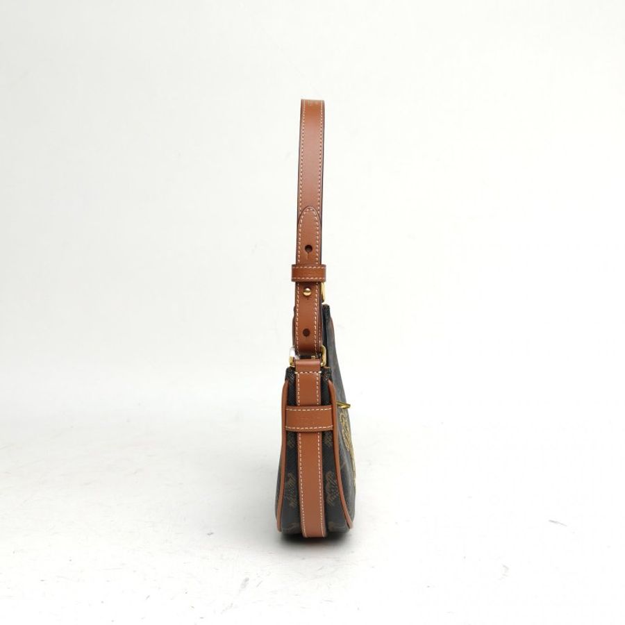 CELINE AVA豌豆包腋下包Mini凱旋門印花褐色PVC金扣肩背包-3