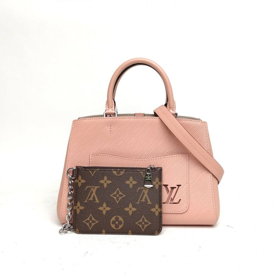 LOUIS VUITTON MarelleTote二合一托特BB粉色EPI水波紋牛皮銀扣晶片肩背包-0