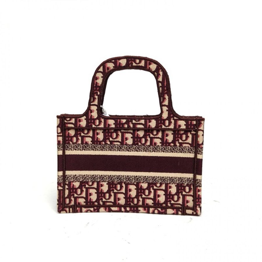 DIOR BookTote迷你酒紅色帆布Oblique印花字母刺繡肩背包-2