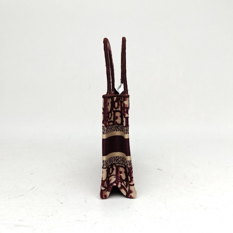 DIOR BookTote迷你酒紅色帆布Oblique印花字母刺繡肩背包-3