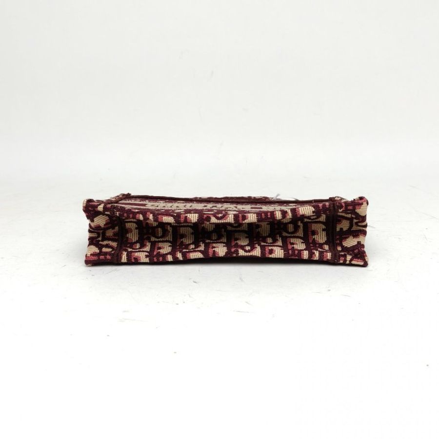 DIOR BookTote迷你酒紅色帆布Oblique印花字母刺繡肩背包-4