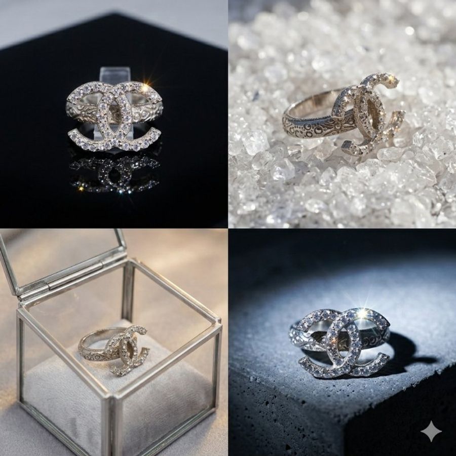 Chanel 15V Ring 淡金經典水鑽雙C戒指-3
