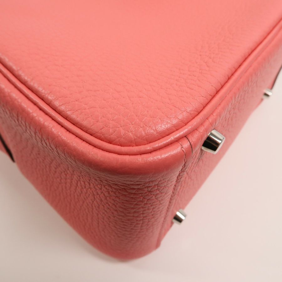 HERMES Clemence皮革Mini Lindy手挽肩背兩用袋Rose Azalee-13