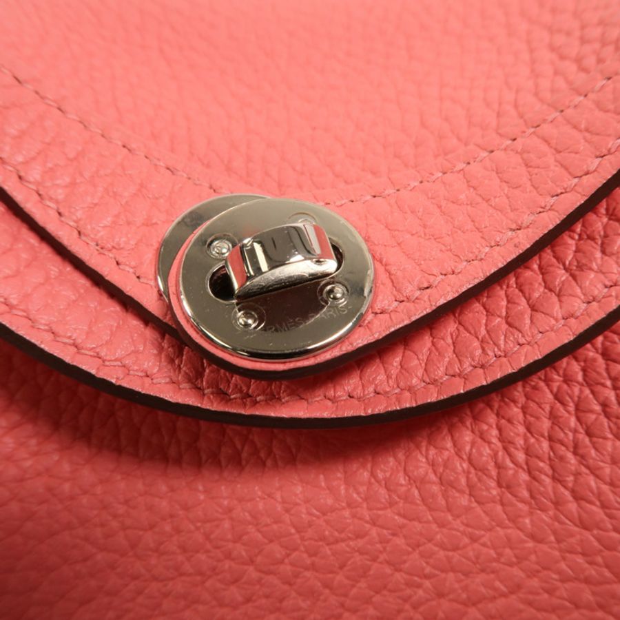 HERMES Clemence皮革Mini Lindy手挽肩背兩用袋Rose Azalee-14