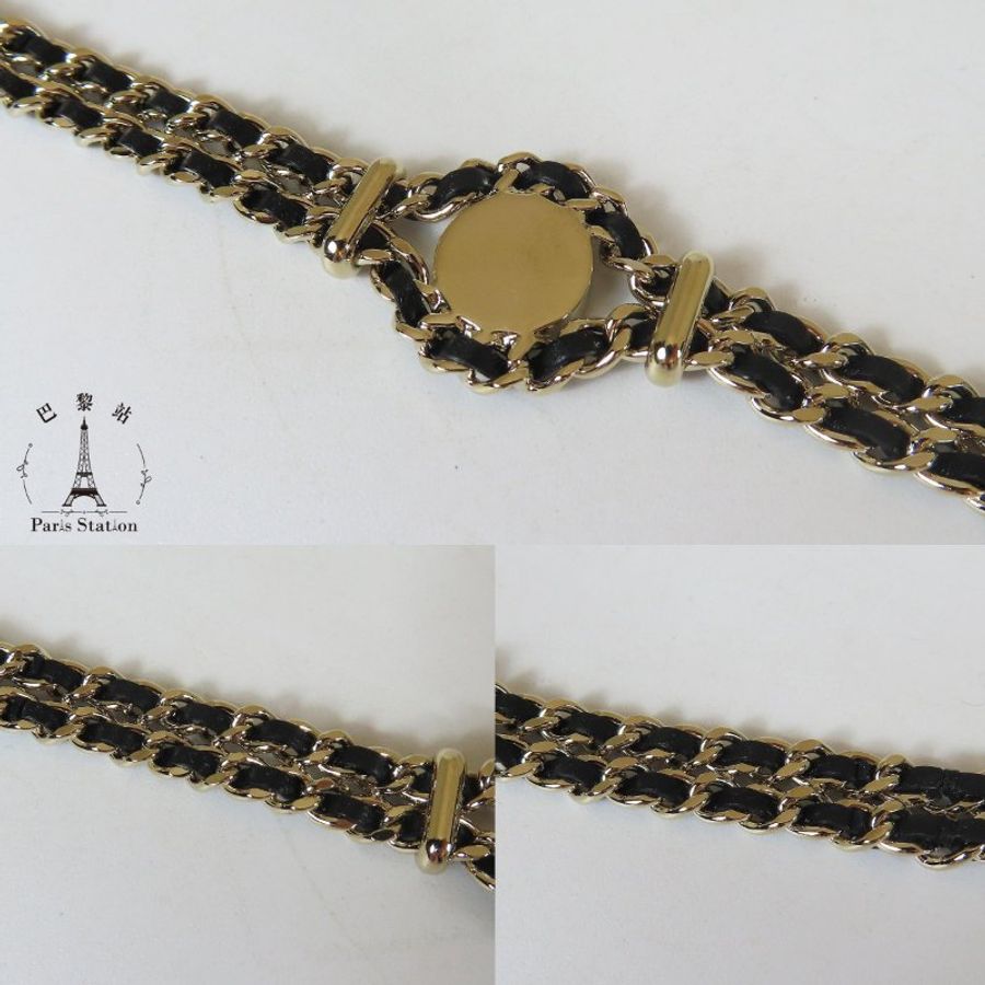 【巴黎站二手名牌專賣店】＊現貨＊CHANEL 香奈兒 真品＊淡金皮穿鏈手鍊-4