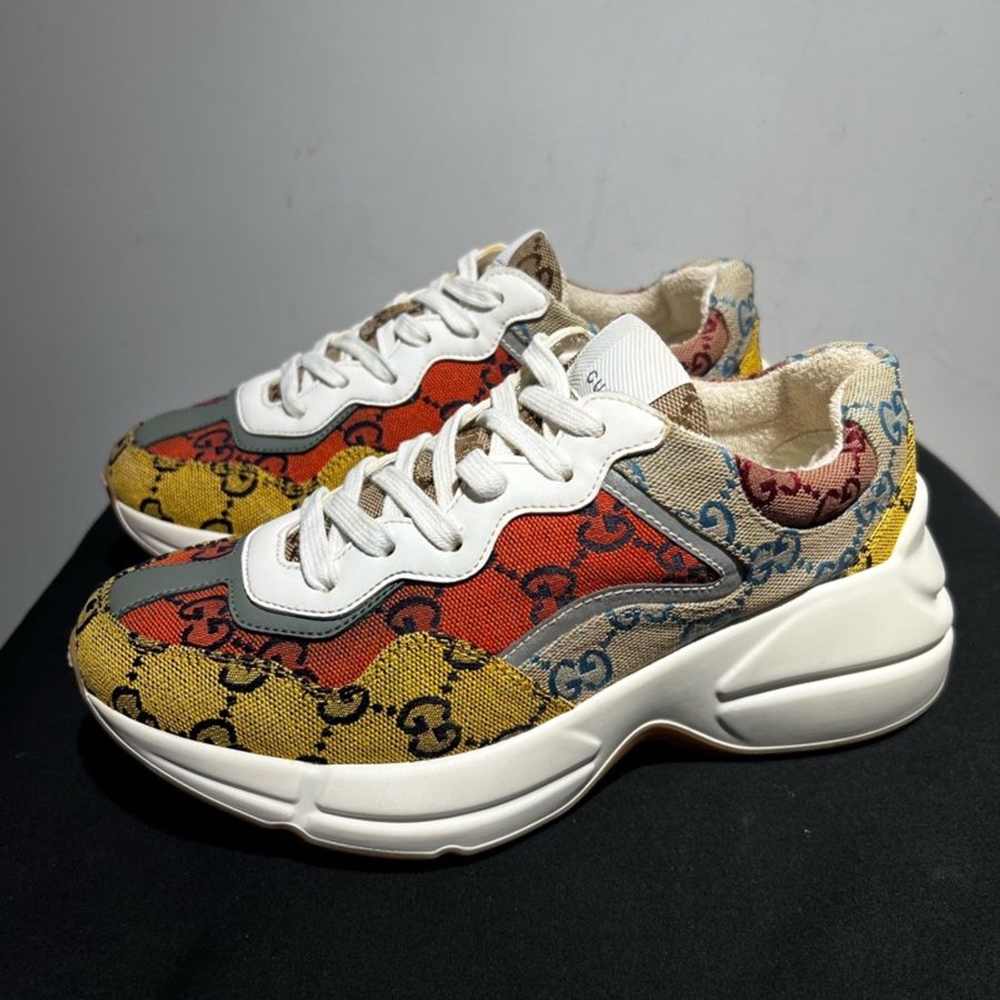 98新古馳/Gucci  Rhyton 帆布老爹鞋 女款 35碼  🈚附件-0