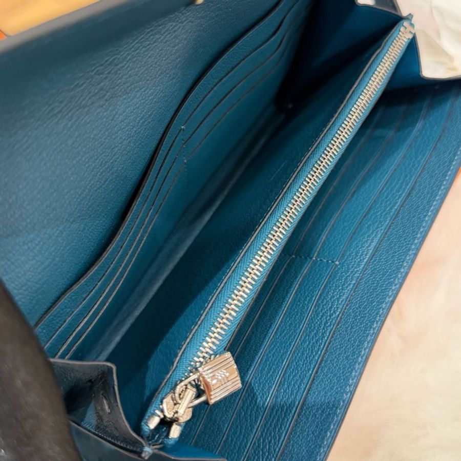 🌈Hermes💙Kelly Wallet長銀包💙S4深邃藍鴕鳥皮銀扣💙98.5新🌟kellywallet🌟kelly🌟愛馬仕🌟-1