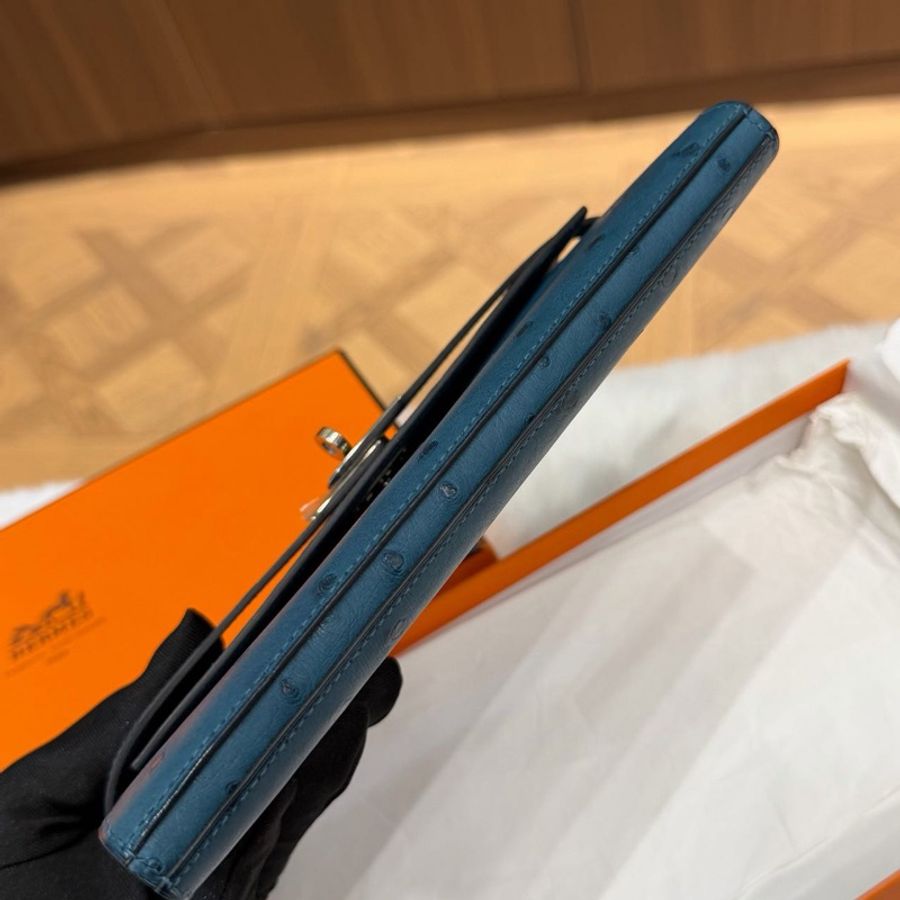 🌈Hermes💙Kelly Wallet長銀包💙S4深邃藍鴕鳥皮銀扣💙98.5新🌟kellywallet🌟kelly🌟愛馬仕🌟-6