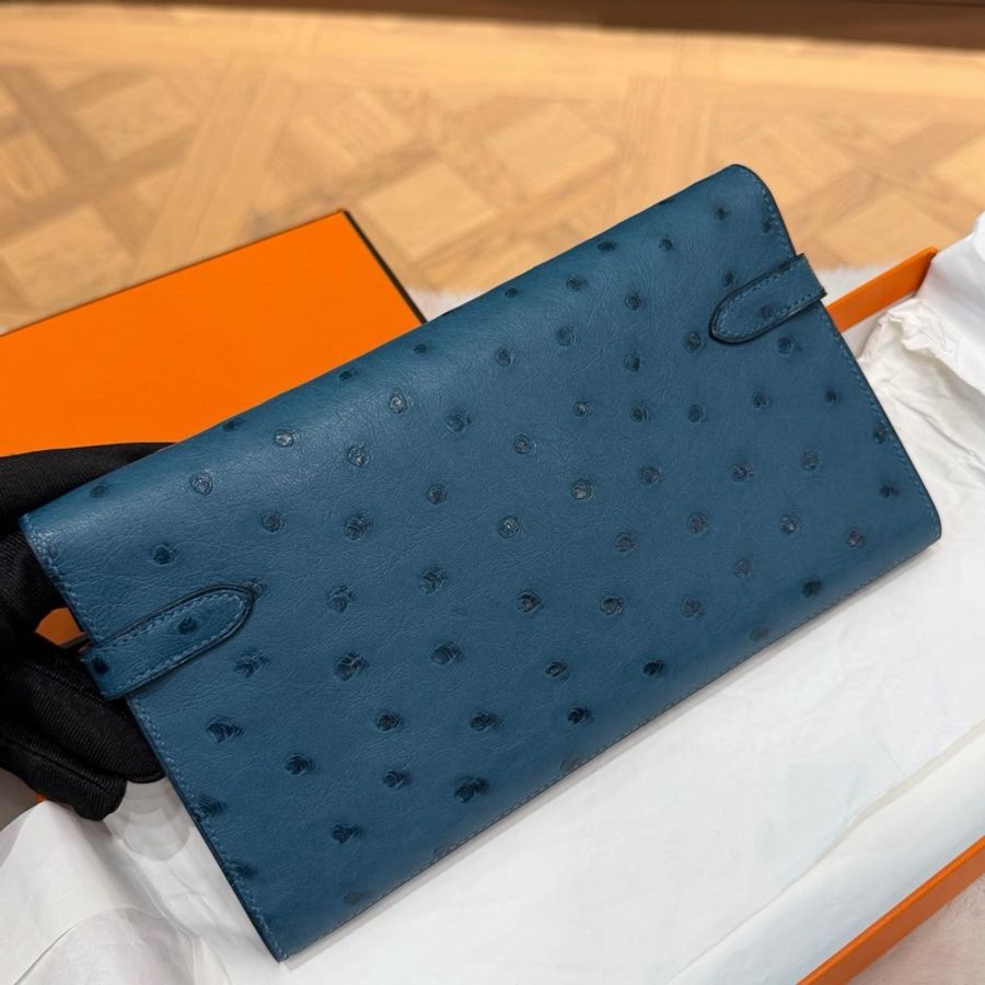 🌈Hermes💙Kelly Wallet長銀包💙S4深邃藍鴕鳥皮銀扣💙98.5新🌟kellywallet🌟kelly🌟愛馬仕🌟-8