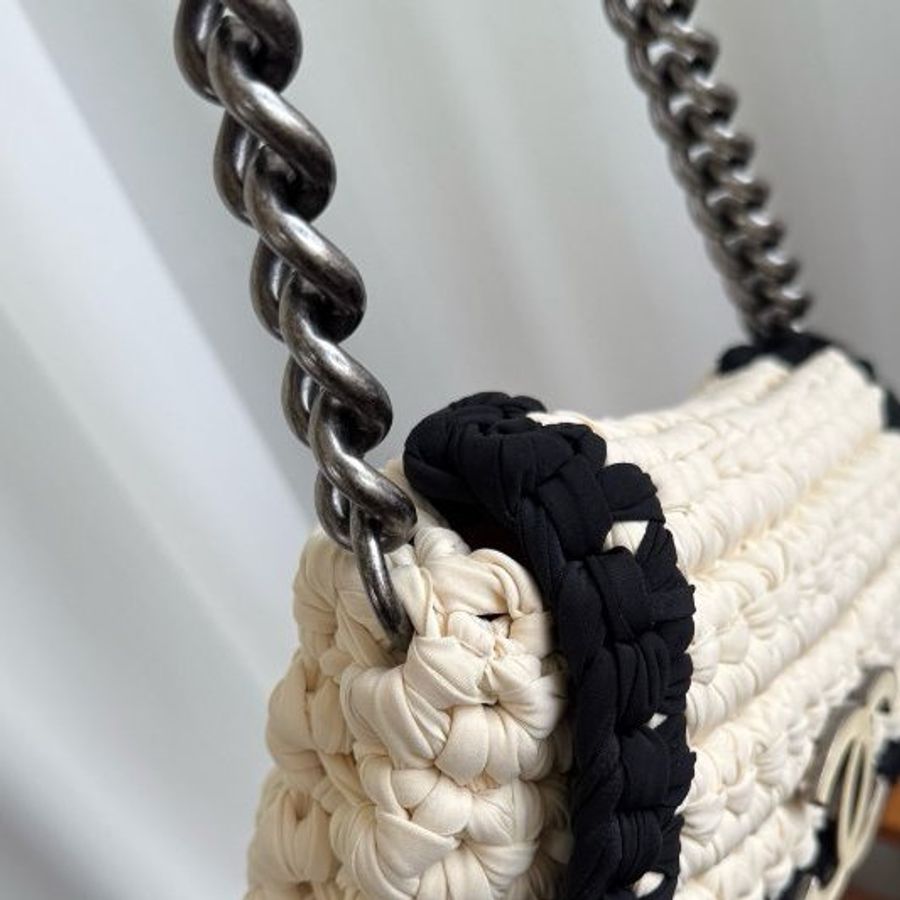 香奈兒/Chanel 黑白熊貓編織口蓋鏈條包-10