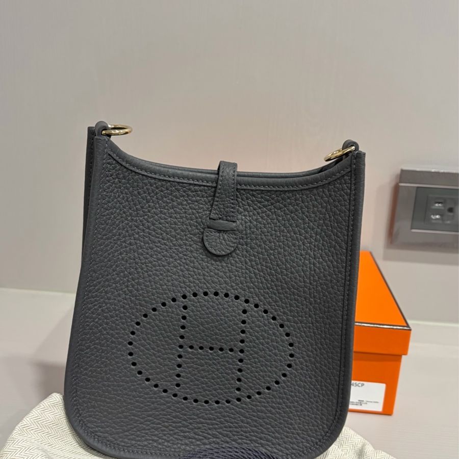 Hermes mini Evelyne 石板灰淡金扣-0