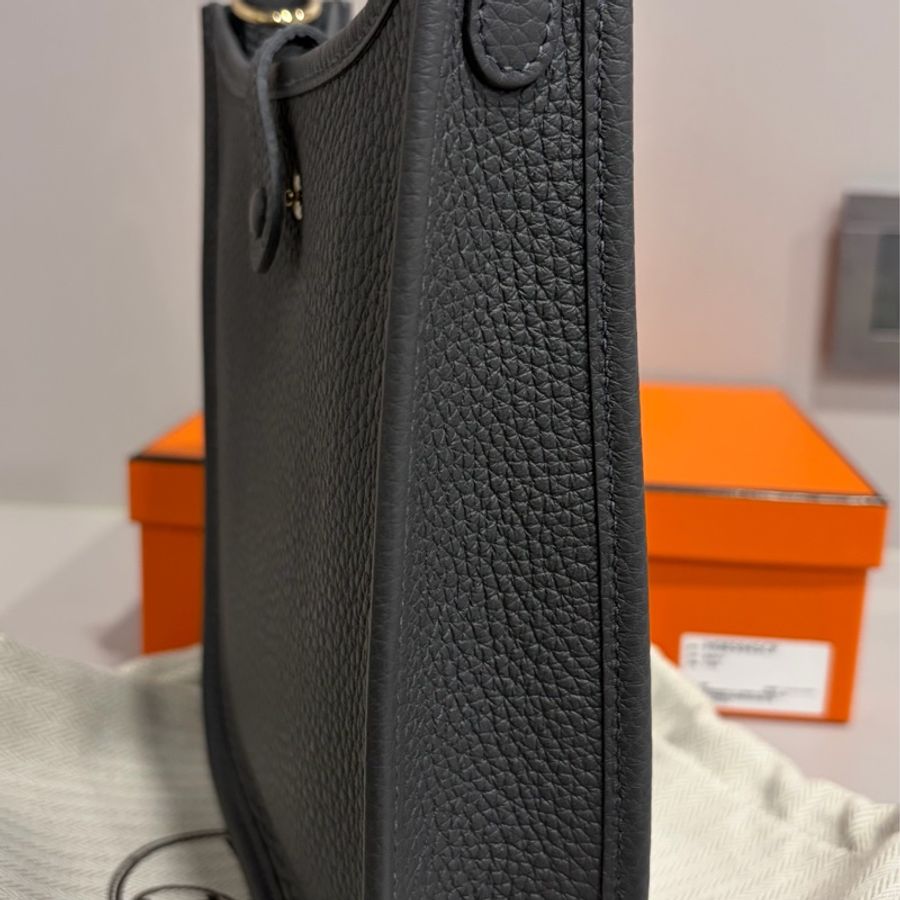 Hermes mini Evelyne 石板灰淡金扣-1