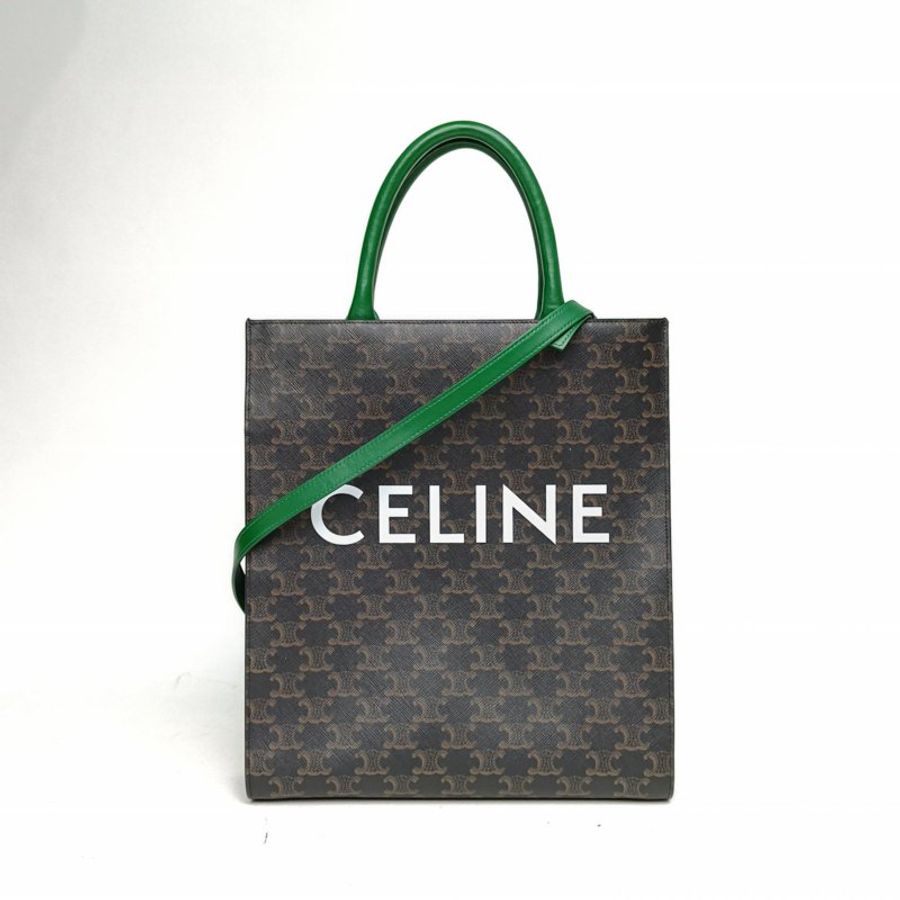 CELINE Cabas豎款手袋小號凱旋門印花褐色人造革肩背包-0