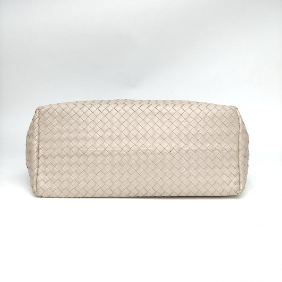 BOTTEGA VENETA 米色牛皮經典編織手提托特包肩背包-4