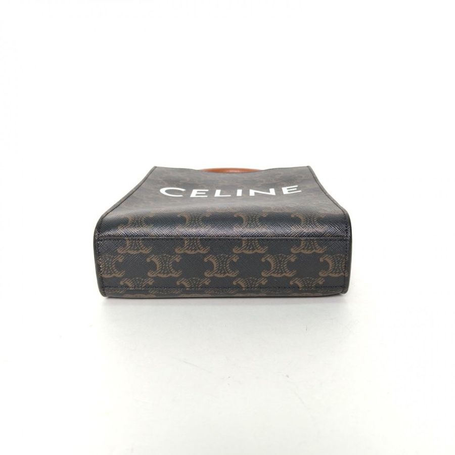 CELINE Cabas豎款手袋Mini凱旋門印花褐色人造革肩背包-4