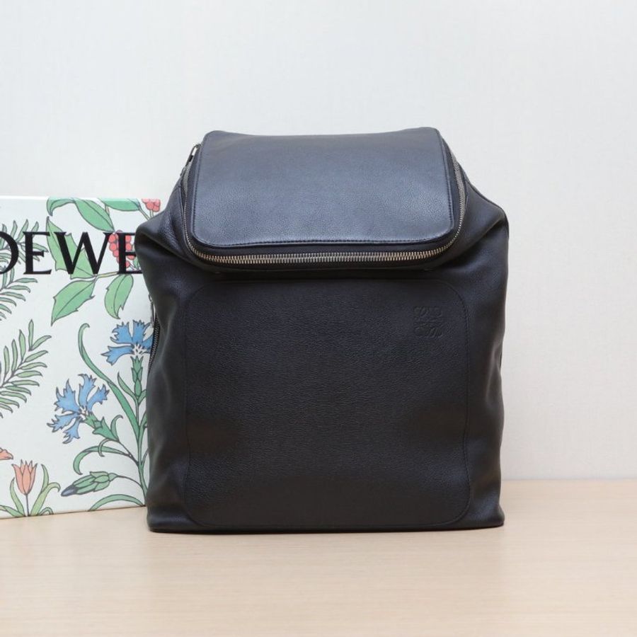 LOEWE 黑色牛皮GoyaBackpack雙肩包肩背包-0