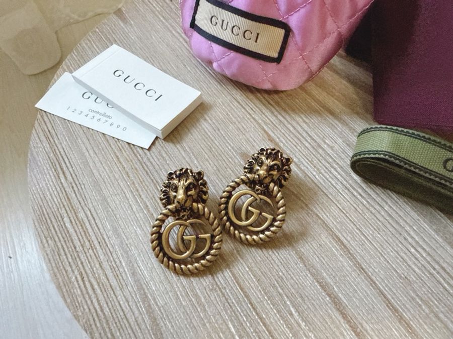 GUCCI 仿舊 古銅金色 經典GG獅頭 夾式耳環. 沒有耳洞的福音-5