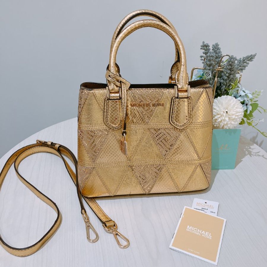 TK2007	Michael Kors Handbag 24cm Gold X GHW Leather With Lock Charm-19